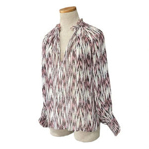 Magali Pascal Blouse Women's XS Extra Small Pink White Print Long Sleeve Top